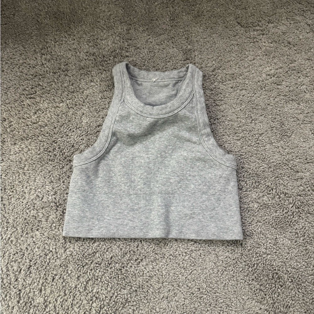 Alo grey ribbed high neck bra